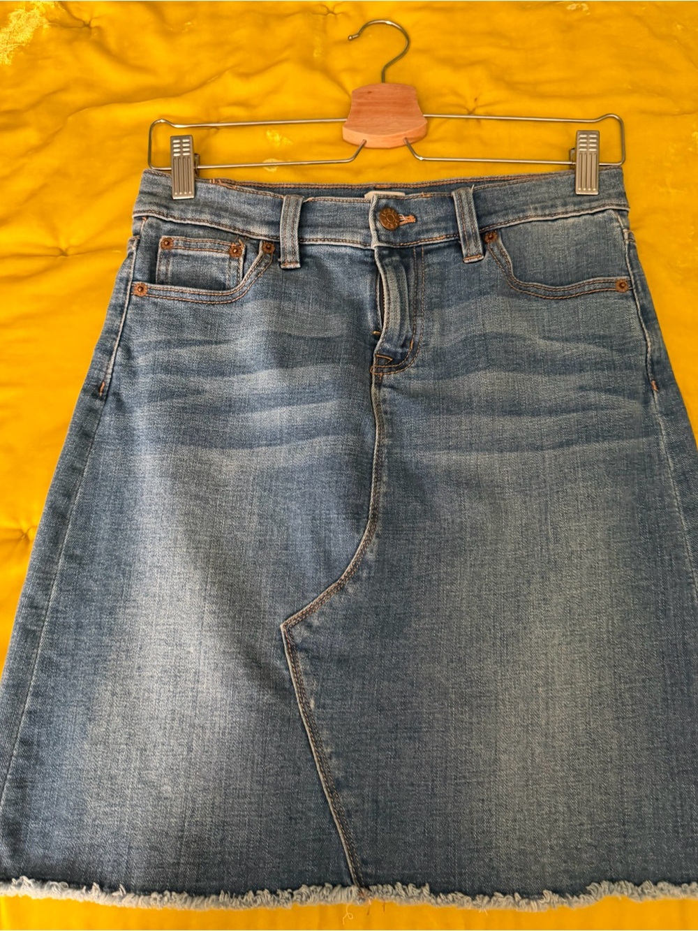 J. Crew Blue Denim Mini Skirt with Frayed Hem Size 2